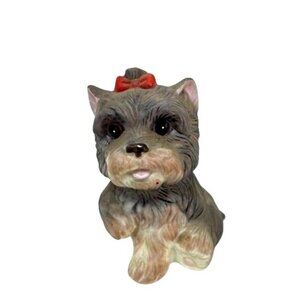 Adorable Schnauzer Terrier Puppy Figurine With Red Bow Tie